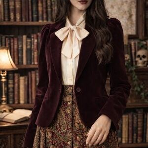 VTG 70s 80s Burgundy Velvet Dark Academia Whimsygoth Blazer, Size 7